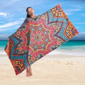 Large Microfiber Beach Towel with Carrying Case Pattern: Lotus